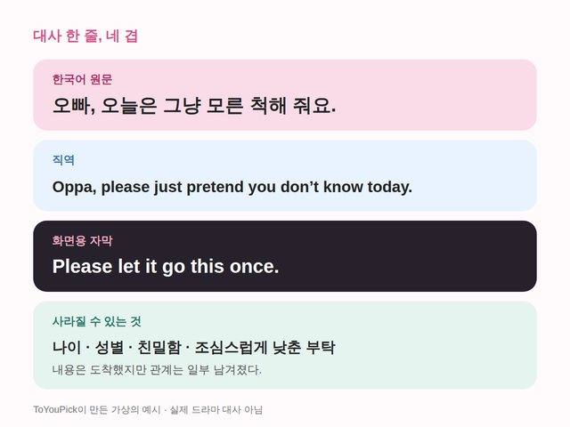 한 줄의 네 겹: 한국어 원문, 직역, 화면용 자막, 사라질 수 있는 것