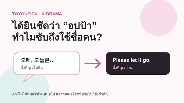 ภาพแสดงบทพูดเกาหลีที่กลายเป็นซับอังกฤษสั้นลง