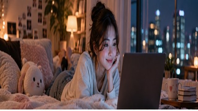 노트북으로 K-드라마를 고르는 해외 시청자와 다양한 장르 분위기를 담은 ToYouPick 에디토리얼 이미지